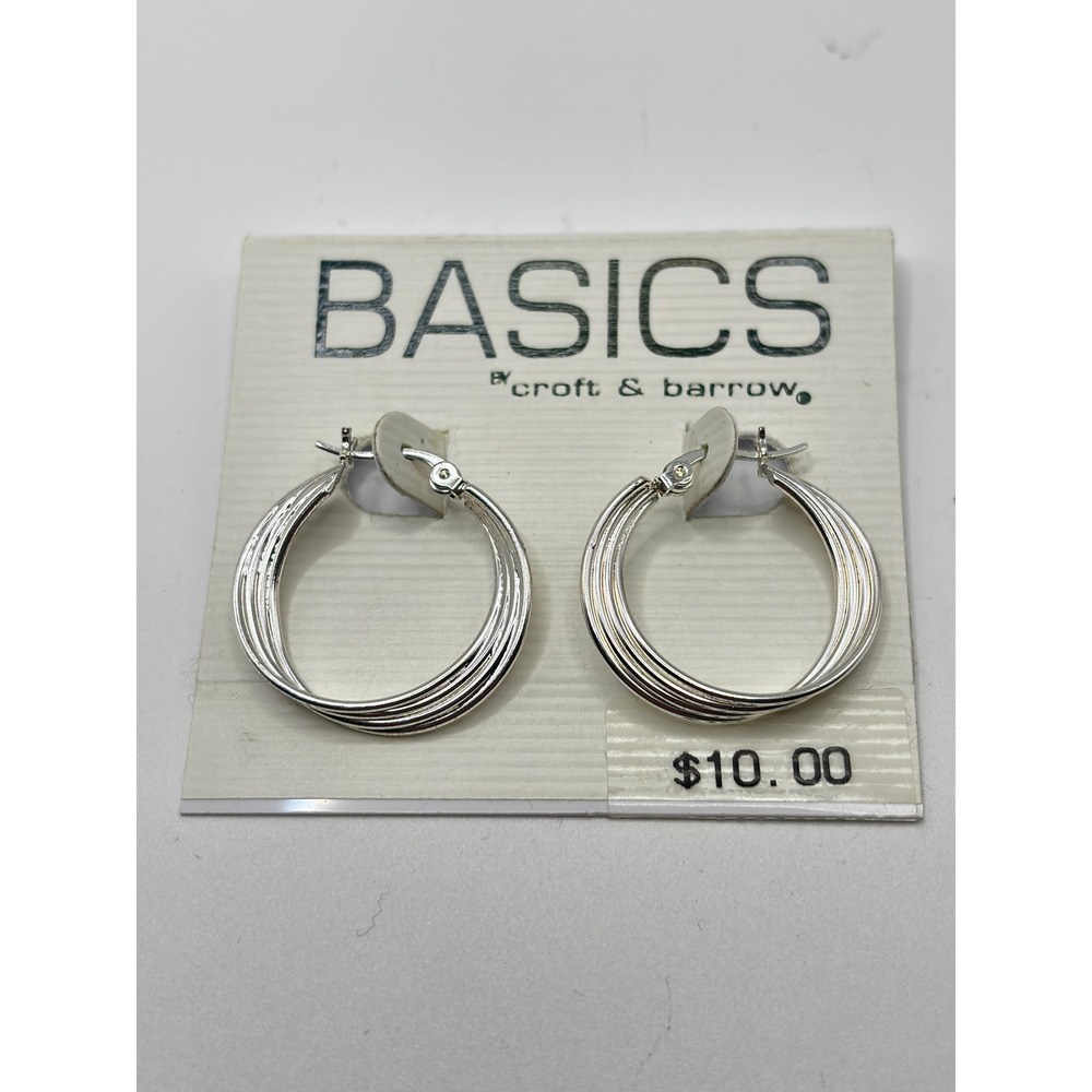 Croft & Barrow‎ Hoop Earrings Womens OS Silver Tone Ribbed Multi Strand Basics